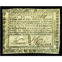 Virginia October 16, 1780 $500 Extremely Fine. This thi Virginia October 16, 1780 $500 Extremely Fin