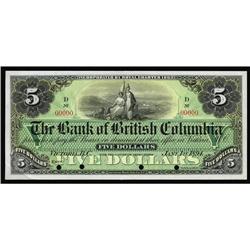 Victoria, BC- Bank of British Columbia $5 Jan. 1, 1894 Victoria, BC- Bank of British Columbia