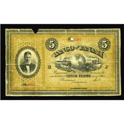 Columbia. Banco De Panama 18XX 5Pesos. Pick S722 This Columbia