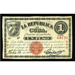 Cuba 1 Peso 1869 Pick 55c Cuba