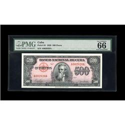 Cuba 500 Pesos 1950 Pick 83This PMG Gem Uncirculated 66 Cuba
