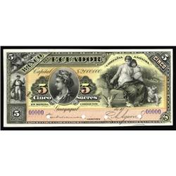 Ecuador 5 Sucres 18__ Pick S157A Face Proof Ecuador