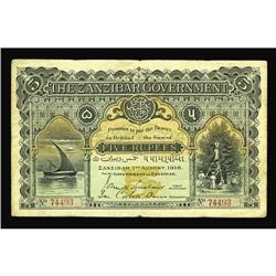 Zanzibar. 5 Rupees 1-8-1916 Zanzibar 5 Rupees 1-8-1916 Pick 2