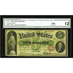 Fr. 61 $5 1862 Legal Tender CGA Fine 12. Ten Known! Fr. 61 $5 1862 Legal Tender CGA Fine 12.