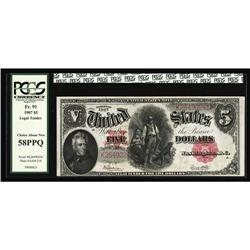 Fr. 91 $5 1907 Legal Tenders. Two Consecutive Examples. Fr. 91 $5 1907 Legal Tenders. Two Consecutiv