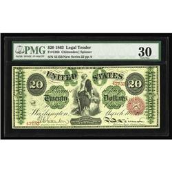 Fr. 126b $20 1863 Legal Tender PMG Very Fine 30. Fr. 126b $20 1863 Legal Tender PMG Very Fine 30.