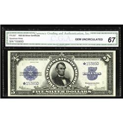 Fr. 282 $5 1923 Silver Star Note CGA Gem Unc 67 Fr. 282* $5 1923 Silver Certificate Star CGA Gem Unc