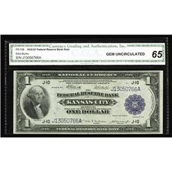 Fr. 738 $1 1918 Federal Reserve Bank Note CGA Gem Uncir Fr. 738 $1 1918 Federal Reserve Bank Note CG