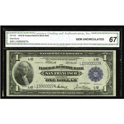 Fr. 745 $1 1918 Federal Reserve Bank Note CGA Gem Uncir Fr. 745 $1 1918 Federal Reserve Bank Note CG