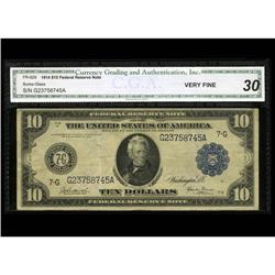 Fr. 929 $10 1914 Federal Reserve Note CGA Very Fine 30. Fr. 929 $10 1914 Federal Reserve Note CGA Ve