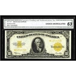 Fr. 1173 $10 1922 Gold Certificate Star CGA Choice Unci Fr. 1173 $10 1922 Gold Certificate Star CGA 