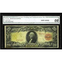 Fr. 1180 $20 1905 Gold Certificate CGA Very Good 08. Th Fr. 1180 $20 1905 Gold Certificate CGA Very 