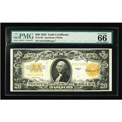 Fr. 1187 $20 1922 Gold Certificate PMG Gem Uncirculated Fr. 1187 $20 1922 Gold Certificate PMG Gem U