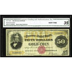 Fr. 1192a $50 1882 Gold Certificate CGA Very Fine 35. T Fr. 1192a $50 1882 Gold Certificate CGA Very