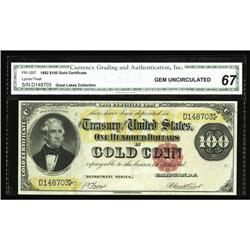 Fr. 1207 $100 1882 Gold Certificate CGA Gem Uncirculate Fr. 1207 $100 1882 Gold Certificate CGA Gem 