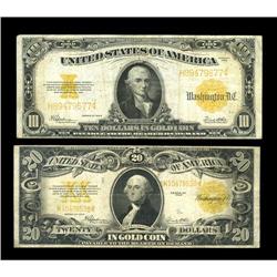Fr. 1173 $10 1922 Gold Certificate FineFr. 1187 $20 192 Fr. 1173 $10 1922 Gold Certificate Fine