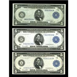 A Trio of Blue Seal FivesFr-847a Extremely Fine, A Trio of Blue Seal Fives