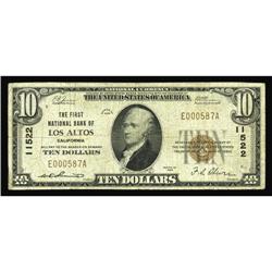 Los Altos, CA - $10 1929 Ty. 1 The First NB Ch. # 11522 Los Altos, CA