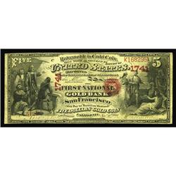 San Francisco, CA - $5 Original National Gold Bank Note San Francisco, CA