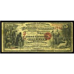 San Francisco, CA - $5 Original National Gold Bank Note San Francisco, CA