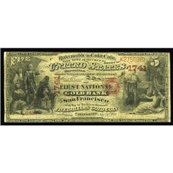 San Francisco, CA - $5 Original National Gold Bank Note San Francisco, CA