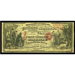 San Francisco, CA - $5 Original National Gold Bank Note San Francisco, CA