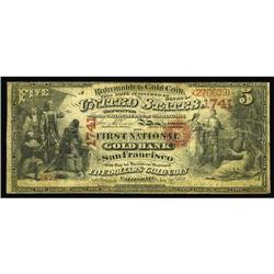 San Francisco, CA - $5 Original National Gold Bank Note San Francisco, CA