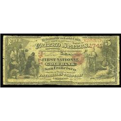 San Francisco, CA - $5 Original National Gold Bank Note San Francisco, CA