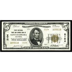 Santa Barbara, CA - $5 1929 Ty. 2 The First National Tr Santa Barbara, CA