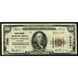 Santa Barbara, CA - $100 1929 Ty. 1 County NB & TC Ch. Santa Barbara, CA