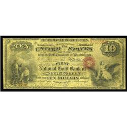 Stockton, CA- $10 Original National Gold Bank Note FNGB Stockton, CA