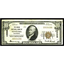 Ventura, CA - $10 1929 Ty. 1 The Union NB Ch. # 12996Co Ventura, CA