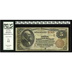 Washington, DC - $5 1882 Brown Back Fr. 474 The Riggs N Washington, DC