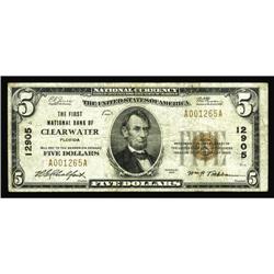 Clearwater, FL - $5 1929 Ty. 1 The First NB Ch. # 12905 Clearwater, FL