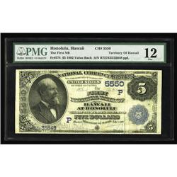 Honolulu, HI - $5 1882 Value Back Fr. 574 The First NB Honolulu, HI