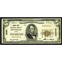 Honolulu, HI - $5 1929 Ty. 1 Bishop First NB Ch. # 5550 Honolulu, HI