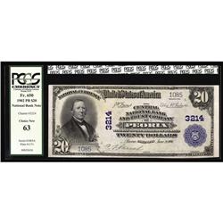 Peoria, IL - $20 1902 Plain Back Fr. 650 The Central NB Peoria, IL