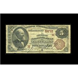 Indianapolis, IN - $5 1882 Brown Back Fr. 477 The Ameri Indianapolis, IN