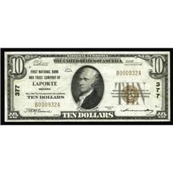 La Porte, IN - $10 1929 Ty. 1 First NB & TC Ch. # 377A LaPorte, IN
