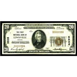 Lewisville, IN - $20 1929 Ty. 1 The First NB Ch. # 5526 Lewisville, IN