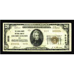 Columbus Junction, IA- $20 1929 Ty. 2 Louisa County NB Columbus Junction, IA