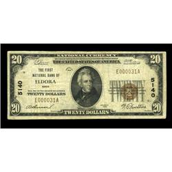 Eldora, IA - $20 1929 Ty. 1 The First NB Ch. # 5140This Eldora, IA