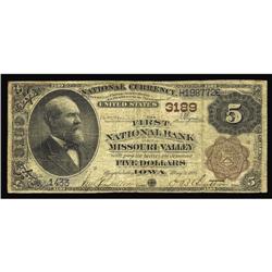 Missouri Valley, IA - $5 1882 Brown Back Fr. 467 The Fi Missouri Valley, IA