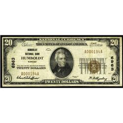 Humboldt, KS - $20 1929 Ty. 1 The Humboldt NB Ch. # 696 Humboldt, KS
