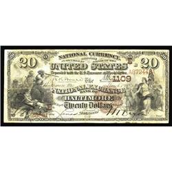 Baltimore, MD - $20 1882 Brown Back Fr. 494 The Nationa Baltimore, MD