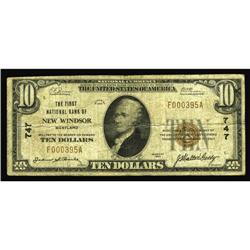 New Windsor, MD - $10 1929 Ty. 1 The First NB Ch. # 747 New Windsor, MD