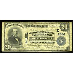 Williamsport, MD - $20 1902 Plain Back Fr. 651 The Wash Williamsport, MD