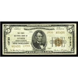 Athol, MA - $5 1929 Ty. 2 The First NB Ch. # 13733This Athol, MA