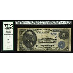 Boston, MA - $5 1882 Date Back Fr. 537 The National Sha Boston, MA