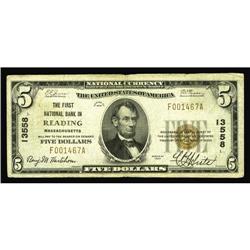 Reading, MA - $5 1929 Ty. 1 The First NB Ch. # 13558Thi Reading, MA